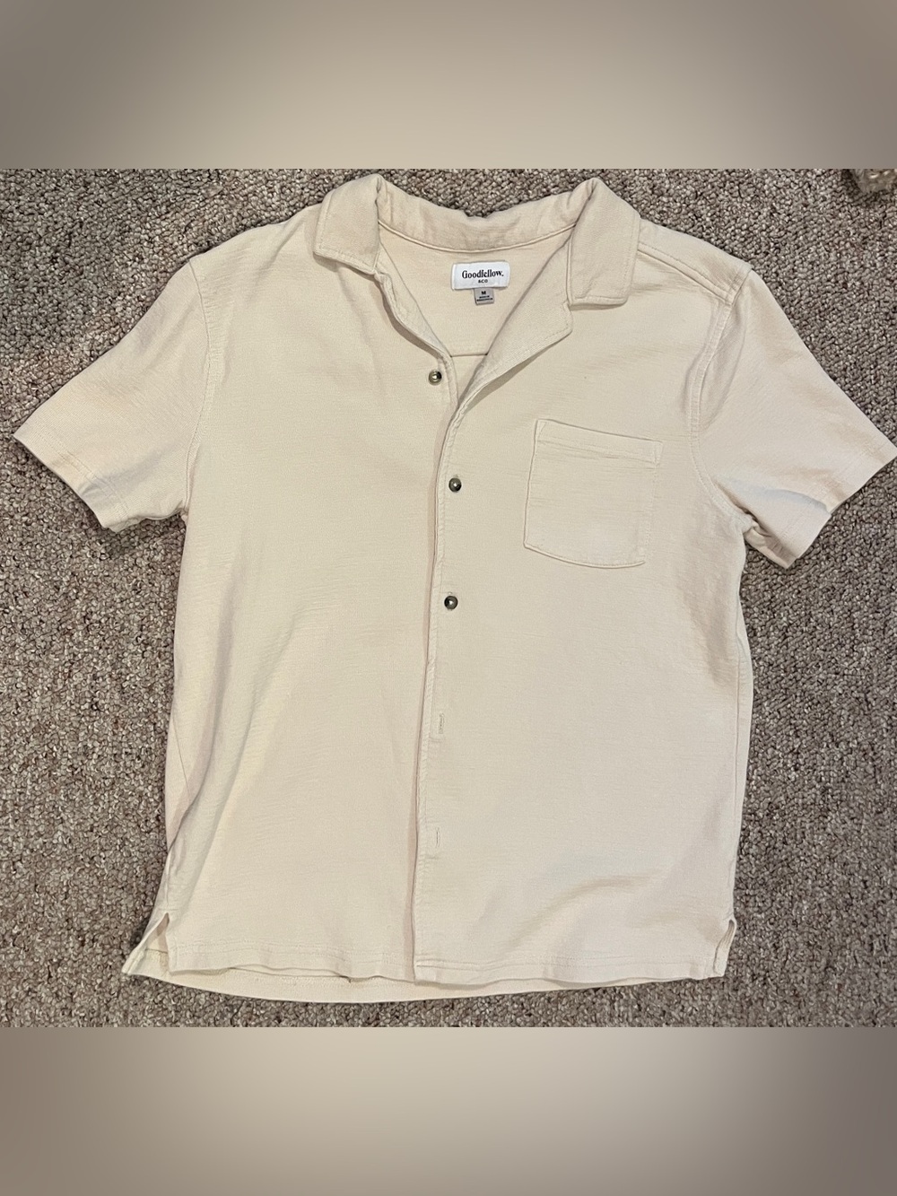 Goodfellow Men's Cream Short Sleeve Button-Front Pocket Shirt